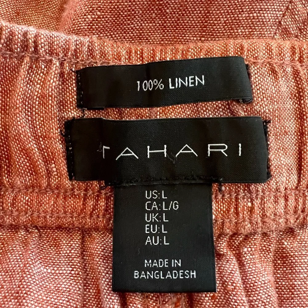 Tahari 100% Linen High Waist Wide Leg Pants Rust Terracotta Chili Flowy - Picture 11 of 11